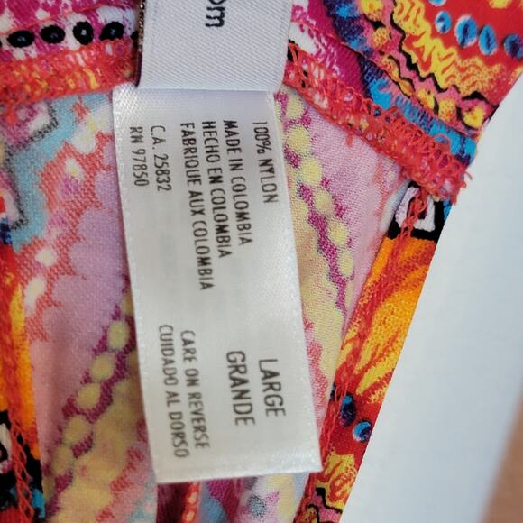 Luli Fama V-Neck Racerback Swim Cover-Up Dress Multi Color Pattern Cinch Resort - Picture 13 of 14